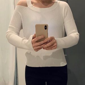 Aqua brand white ivory ribbed sweater top shirt XS